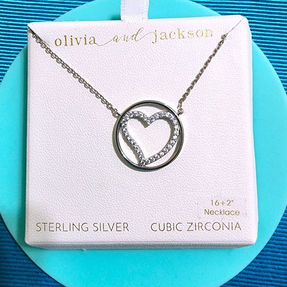Olivia and Jackson Heart in a Circle Necklace Sterling Silver/Cubic Zirconia - Picture 2 of 15